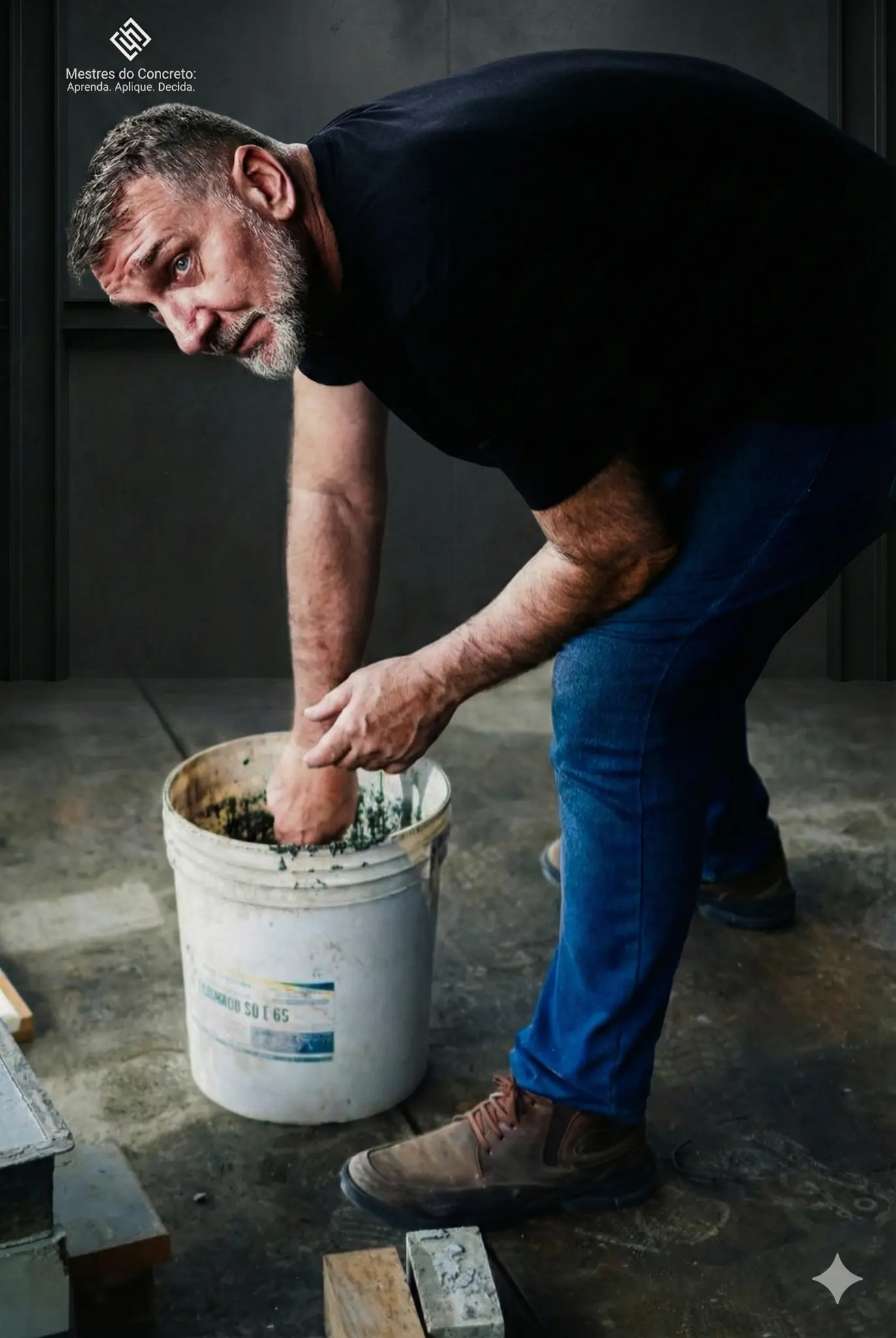 Julio Vechim trabalhando com concreto